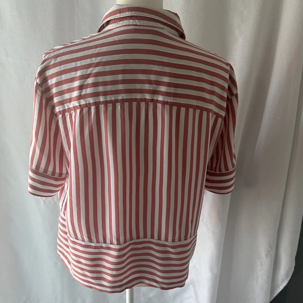 Jane + Delancey Red & White Striped Button-Down Cropped Shirt – Size M - Picture 4 of 8